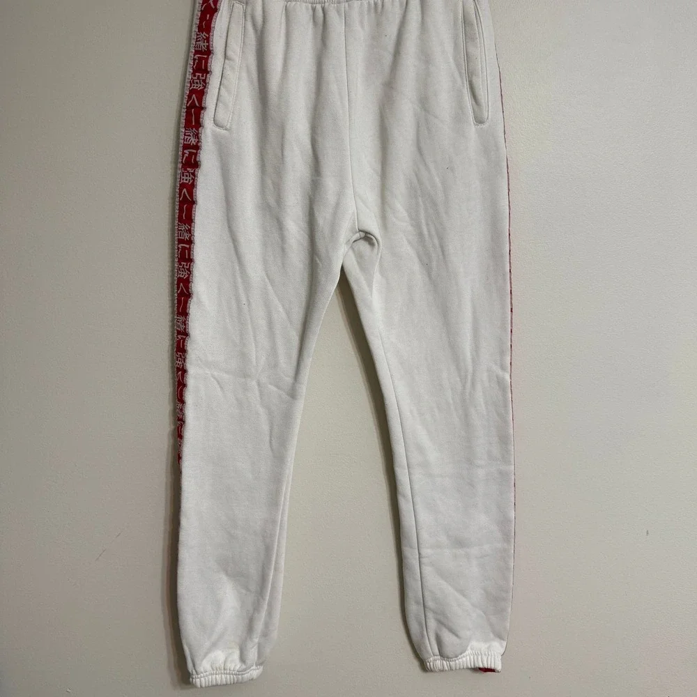 American Stitch Mens White Joggers Red Kanji Side Stripe Sweatpants‎ Size M